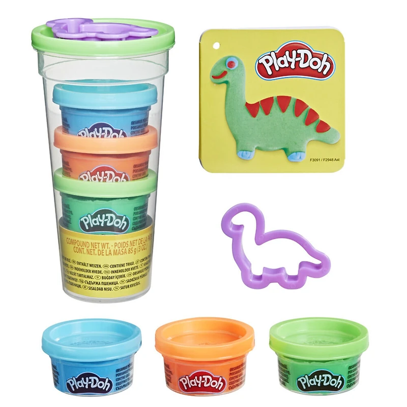 Play-Doh Tampons et couleurs transportables, pack Dinosaure avec 3 couleurs et rangement  - Notre exclusivité