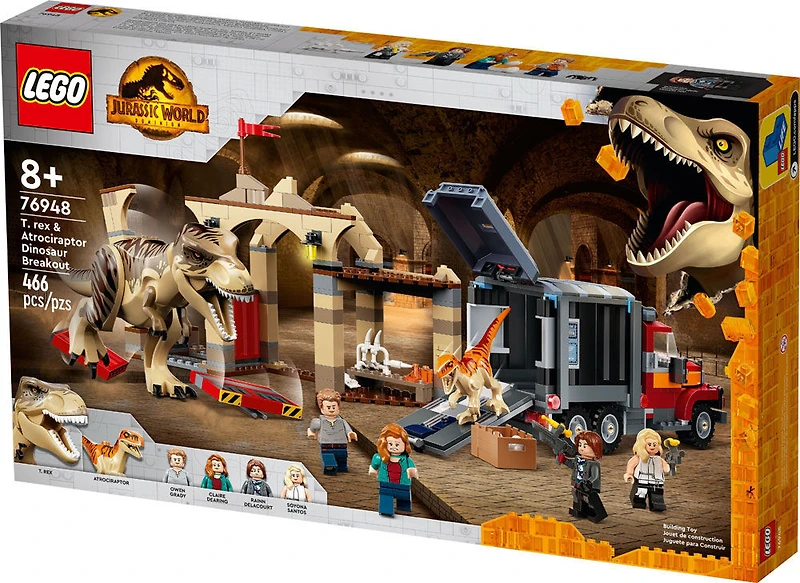 LEGO Jurassic World L'évasion du T. rex et de l'Atrociraptor 76948 (461 pièces)