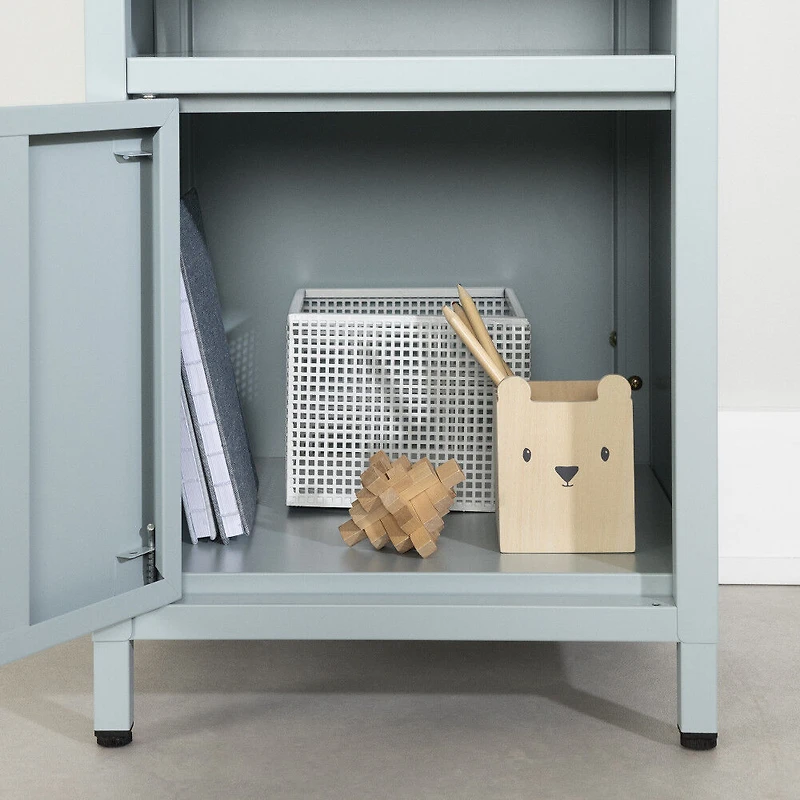 Sweedi Table de chevet avec porte en métal Bleu pâle