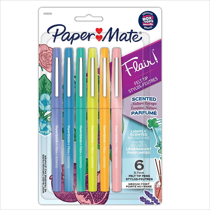 Paper Mate Flair Scented Felt Tip Pens, Assorted Nature Escape Scents and Colours, Medium Point (0.7mm), 6 Count