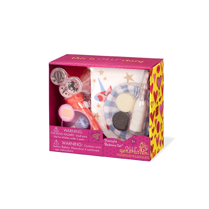 Starlight Bedtime Set, Our Generation, Lampe de poche avec accessoires de soirée pyjama pour poupées de 18 po
