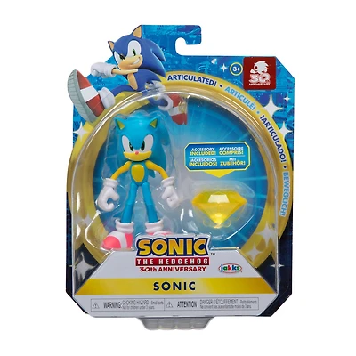   Figurine de 4 pouces Sonic - Sonic moderne (NEON) avec Émeraude de chaos jaune comme accessoire
