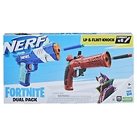 Nerf Fortnite Dual Pack, inclut 2 blasters Nerf, blaster à fléchettes Flint-Knock, blaster à fléchettes LP, 6 fléchettes en mousse Nerf Elite