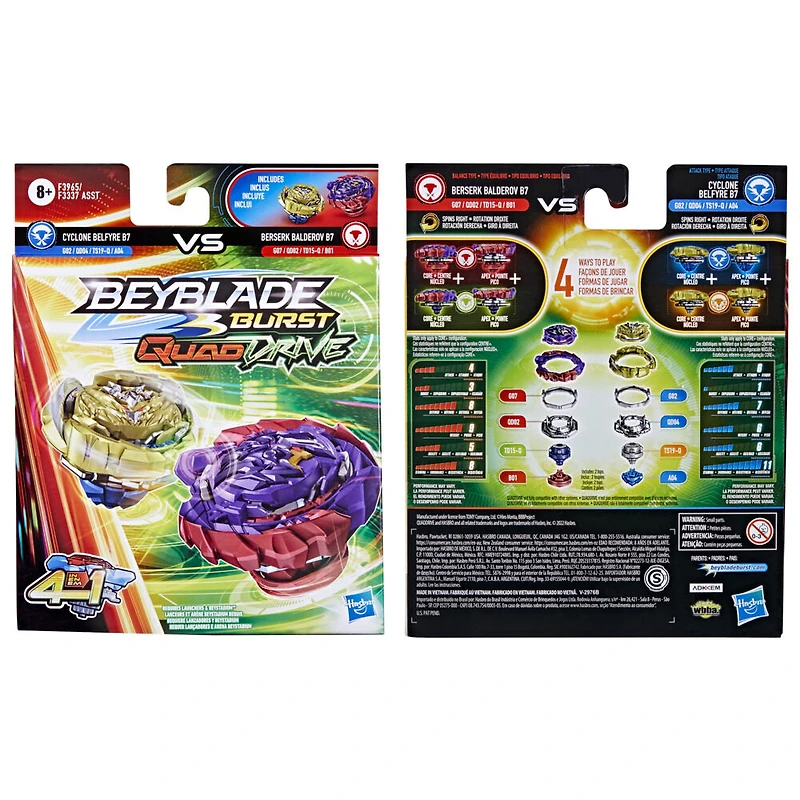 Beyblade Burst QuadDrive, Pack de 2 toupies de compétition Berserk Balderov B7 et Cyclone Belfyre B7