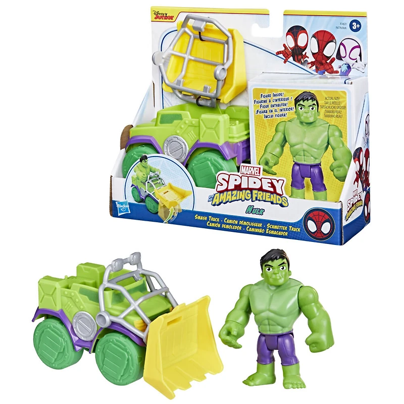 Marvel Spidey et ses Amis Extraordinaires, coffret Camion démolisseur de Hulk, figurine avec véhicule et accessoire, jouets préscolaires