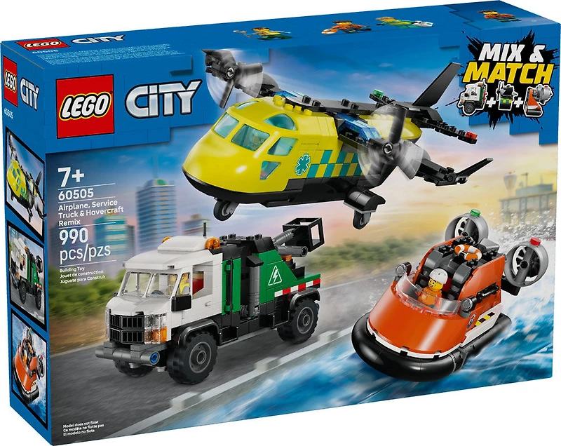 LEGO City Avion, camion d'assistance et aéroglisseur à combiner 60505 - Ensemble de construction de véhicules d'urgence - 60505
