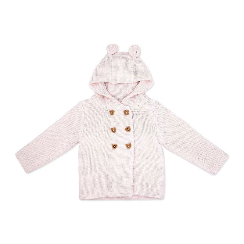 Baby Mode 2 Piece Hooded Knit Set: Pink