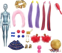 ​Barbie Color Reveal Glitter! Hair Swaps Doll, Glittery Blue with 25 Hairstyling and Party-Themed Surprises