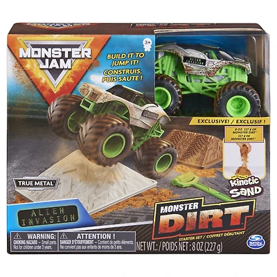 Monster Jam, Coffret débutant Monster Dirt Alien Invasion, avec 227 g de Monster Dirt et un monster truck officiel à l'échelle 1:64