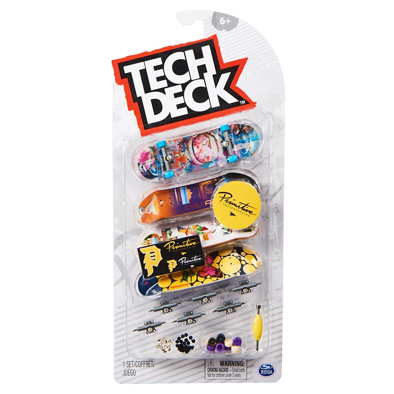 Tech Deck, Coffret de 4 fingerboards Ultra DLX, Skateboards Primitive, Mini skateboards personnalisables à collectionner