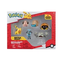 Pokémon Figurine de combat Multipaquet - paquet de 6 - Pikachu no 1, Mélo (Cleffa), Riolu, Racaillou (Geodude) avec support, Amonita (Omanyte), Kabuto