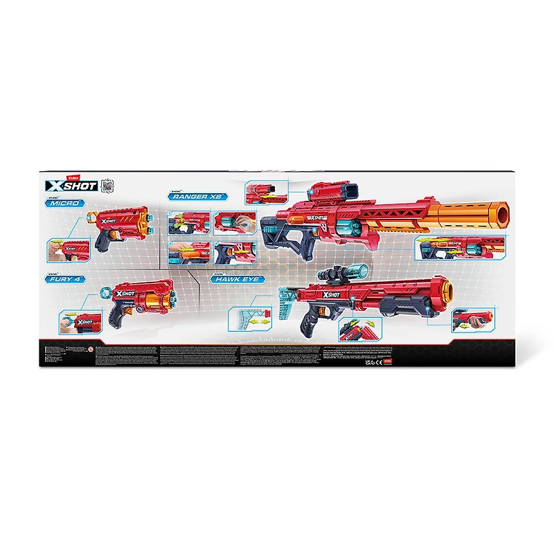 XSHOT Excel Ranger X8 & Hawk Eye & Fury 4 & Micro Combo Pack (24 Darts) By ZURU