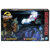Transformers Collaborative Jurassic Park x Transformers, figurines Dilophocon et Autobot JP12
