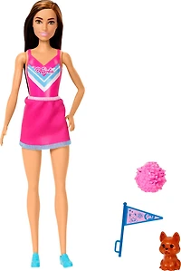 Barbie Cheerleader Fashion Doll in Cheerleader Uniform, Includes Pom Pom, Flag, and Puppy Mascot