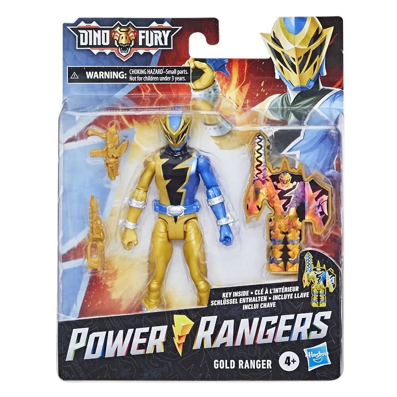 Power Rangers Dino Fury, Ranger doré, figurine articulée de 15 cm inspirée de la série, avec clé Dino Fury et accessoire