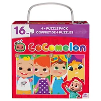 CoComelon, 4 Jigsaw Puzzle Bundle 16-Piece Easy Cartoon JJ and Friends Netflix YouTube Show with Portable Rope Gift Box