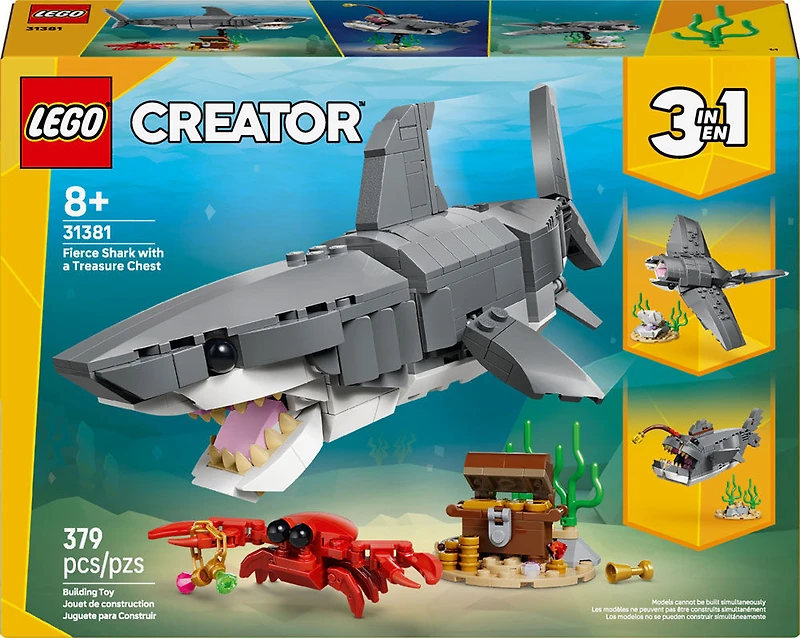 LEGO Creator Fierce Shark with a Treasure Chest Building Toy for Boys, Girls, & Kids, Ages 8+ - 31381