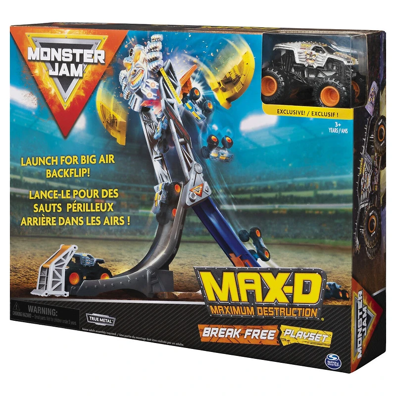 Monster Jam, Coffret Max-D Break Free Playset officiel avec monster truck Max-D exclusif en métal moulé à l'échelle 1:64
