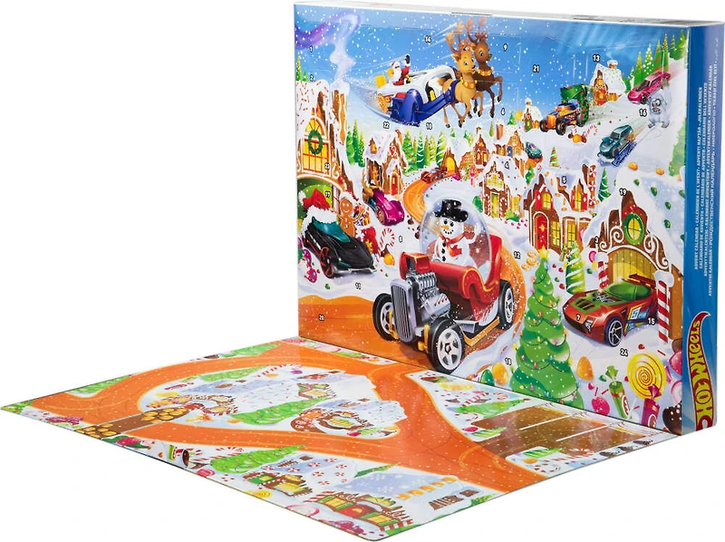 Hot Wheels 2025 Advent Calendar with 10 Toy Vehicles in 1:64 Scale & 24 Accessories