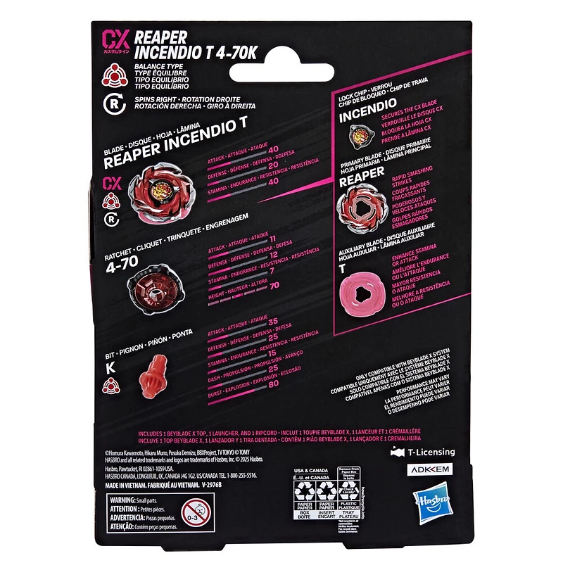 Beyblade X, Starter Pack Reaper Incendio T 4-70K CX avec toupie et lanceur