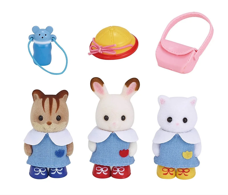 Les amis de la garderie de Calico Critters, ensemble de 3 poupées figurines à collectionner vêtues pour la garderie