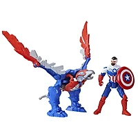 Marvel Mech Strike Mechasaurs, figurine Captain America (10 cm) avec Redwing Mechasaur