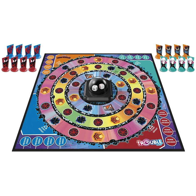 Trouble : Spider-Man Across the Spider-Verse Part One, jeu de plateau pour fans de Marvel, 2 à 4 joueurs, plateau tournant