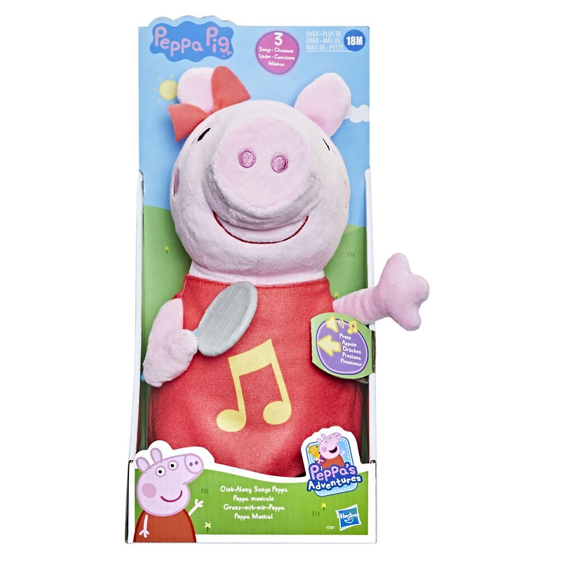 Peppa Pig Oink-Along Songs Peppa Singing Plush Doll with Sparkly Red Dress and Bow, Sings 3 Songs