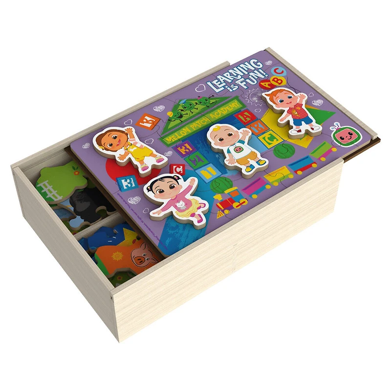 Cocomelon, 4-Pack Wooden Puzzles, 18-Pieces Each Jigsaw Toy Gift Set with Interchangeable Characters