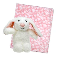 Couverture polaire avec jouet lapin rose