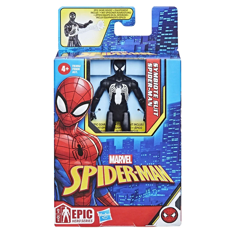Marvel Spider-Man Epic Hero Series, figurine articulée Spider-Man en costume de symbiote de 10 cm avec accessoire