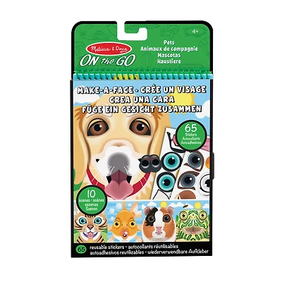 Melissa & Doug On the Go Make-a-Face réutilisable Pad Pad Travel Toy Activity Book - animaux de compagnie (10 scènes, 65 autocollants s'accrochent)