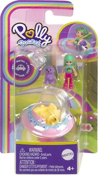 Polly Pocket Micro-poupée, vaisseau spatial en métal, mini-chiot