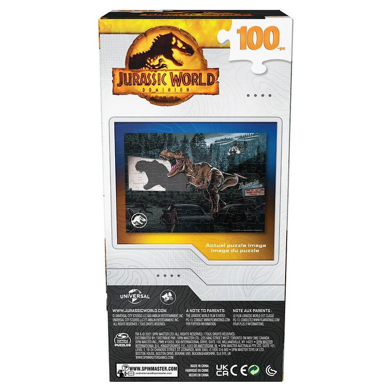 Jurassic World, Dominion 100-Piece Jigsaw Puzzle Dinosaur Park Movie Drive-in Theater Artwork in Easy Storage Tower