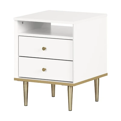 Dylane Table de chevet 2 tiroirs Blanc solide