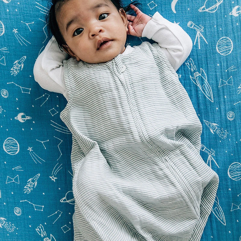 Red Rover - Cotton Muslin Sleep Bag Medium - Grey Micro Stripe