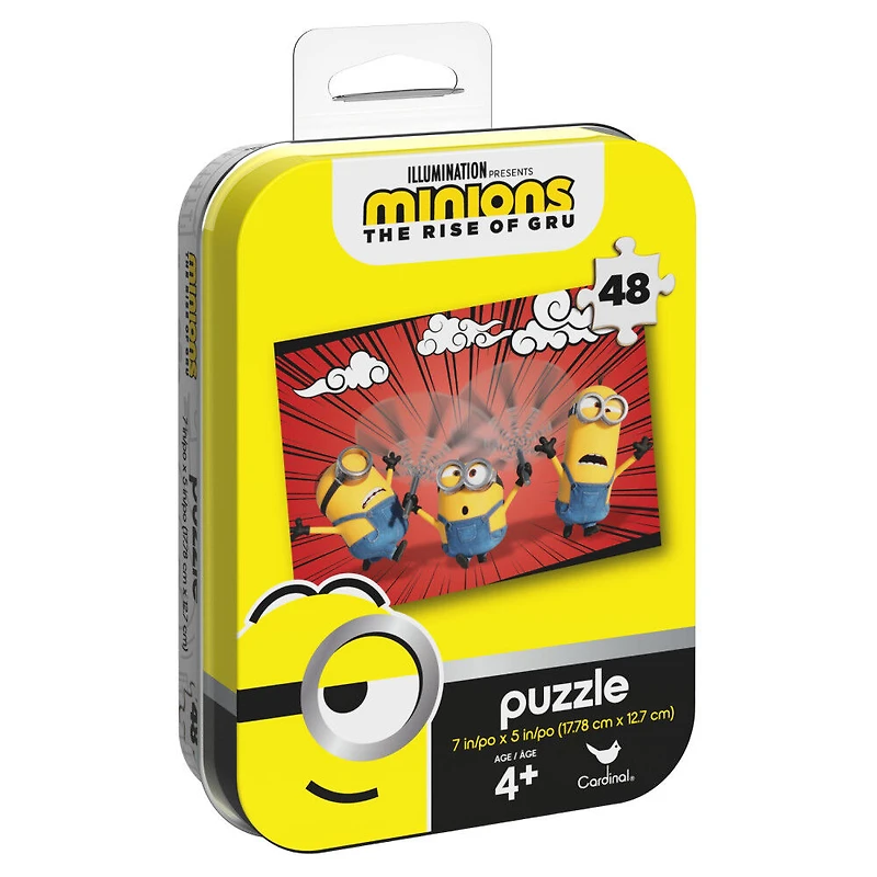 Minions, The Rise of Gru , Puzzle de 48 pièces Despicable Me, produit officiel jaune du film avec boîte en métal