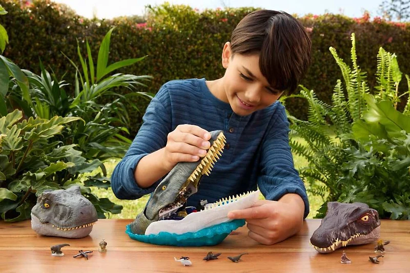 Coffret de jeu Mosasaure JurassicWorld: Renaissance de luxe, 7fonctions et effets sonores interactifs, 6micro figurines