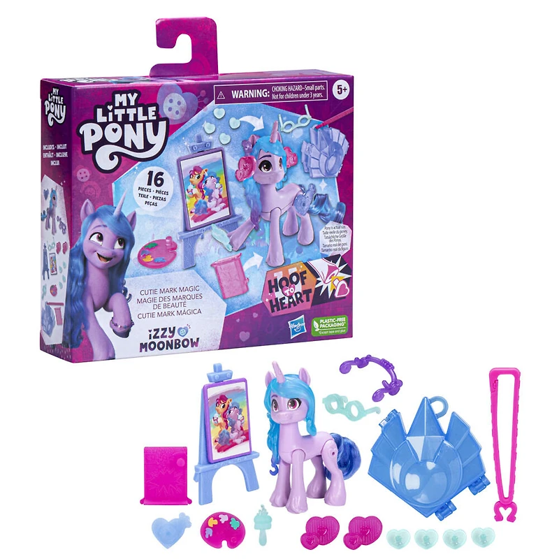 My Little Pony : Marquons les esprits, Izzy Moonbow Magie des marques de beauté, poney de 7,5 cm avec accessoires surprises