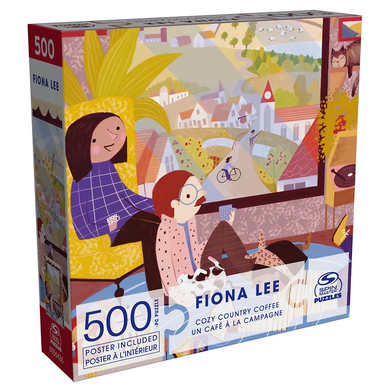 Puzzles Spin Master, Puzzle Un café à la campagne, Puzzle de 500 pièces par l'artiste Fiona Lee avec poster décoratif