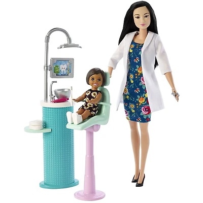 Barbie Dentist Doll, Brunette, and Playset with Brunette Patient Small Doll, Sink, Chair and More, Career-Themed Toy
