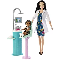 Poupée Barbie Dentiste Brune et Coffret avec Mini-Poupée Patiente, Lavabo, Fauteuil et bien plus encore