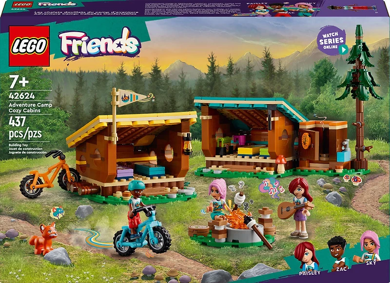 LEGO Friends Adventure Camp Cozy Cabins Camping Toy Set, Nature Playset for Pretend Play 42624