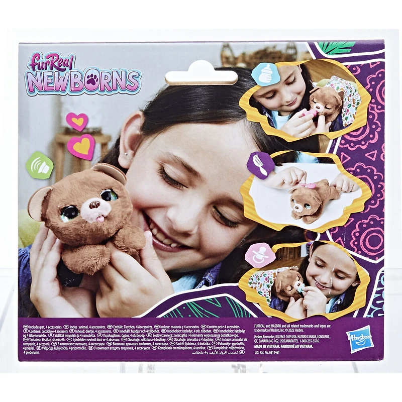 furReal Newborns, Ourson, peluche animatronique interactive, animal de compagnie électronique avec sons, yeux qui se ferment, dès 4 ans