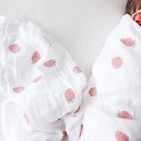 Lulujo - Cotton Mslin Swaddles 2 Pack-Strawberries Ballet Slipper