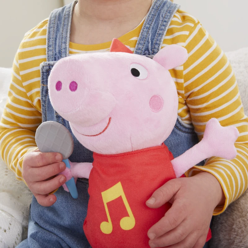 Peppa Pig Peppa chante, peluche chantante avec robe rouge pailletée et boucle, chante 3 chansons
