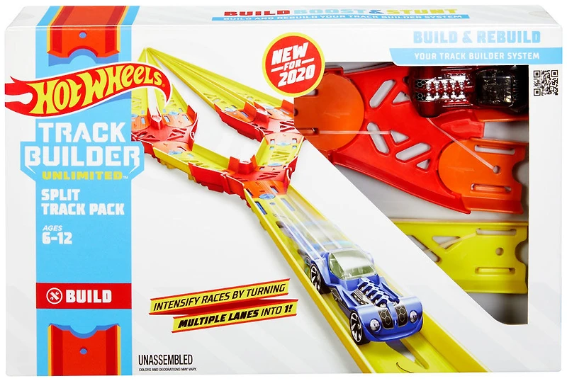 Coffret Piste divisée Track Builder Hot Wheels, sections de piste