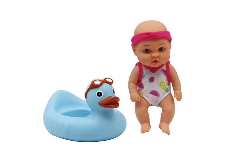 You & Me - 7" Bath Time Baby. (3 Assorted) - All Vinyl Doll With Animal Floater