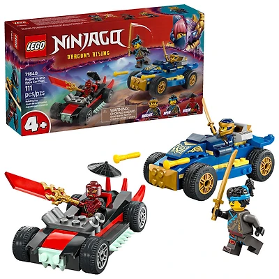 LEGO NINJAGO Le Duel de Voitures de Course entre Rogue et Drix, Ensemble de Jeu de Jouet de Ninja avec 3 Figurines Incluant Nya 71840