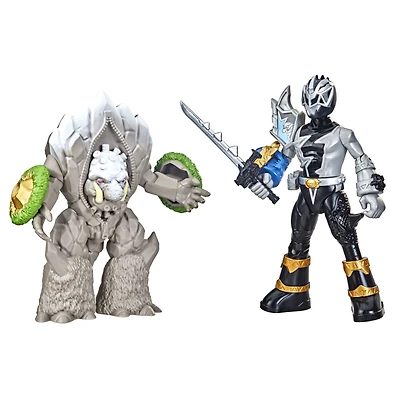Power Rangers Dino Fury Battle Attackers 2-Pack Black Ranger vs. Smashstone Kicking Action Figure Toys